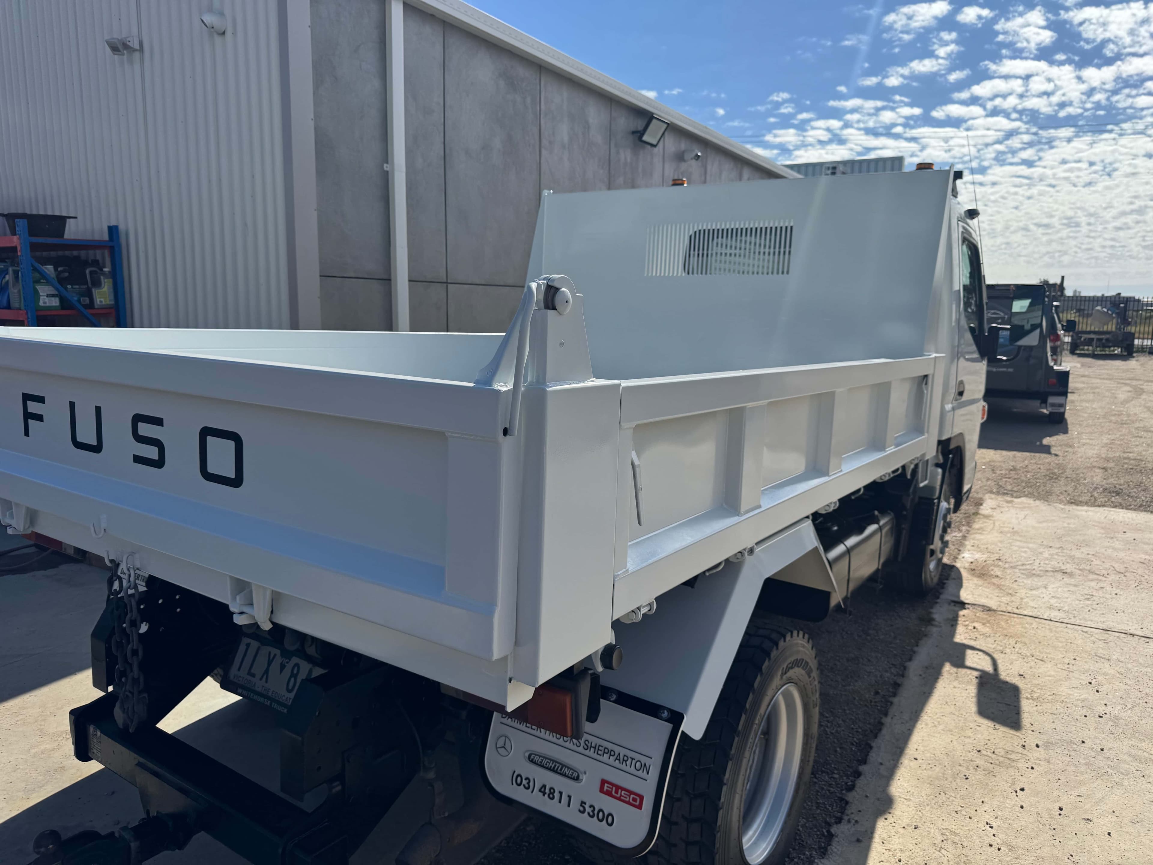 White tipper truck rear tray after a detail by Domma's Detailing